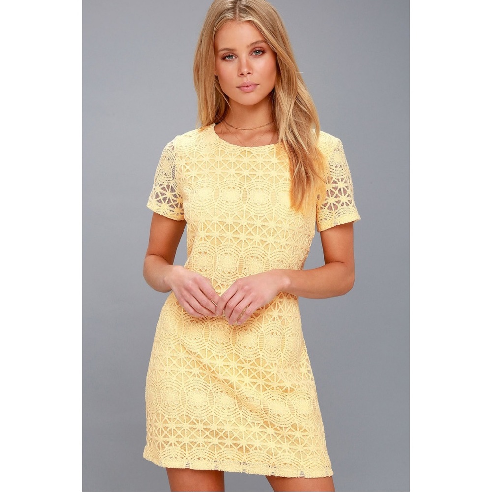 Lulus • Yellow Lace Shift Dress